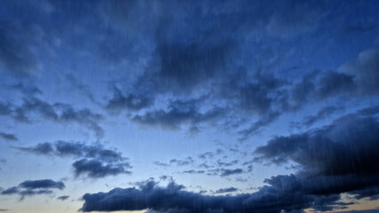 Fototapeta na wymiar heavy rain on sky with clouds - pretty weather backdrop - photo of nature