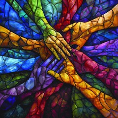 Abstract Stained Glass Hands Mosaic Art
