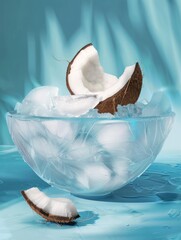 Hyper Realistic Ice Bowl with Coconut - obrazy, fototapety, plakaty