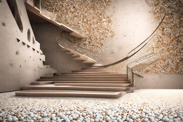 3d rendering of terrazzo staircase with spheres