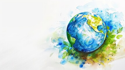A watercolor painting of a clean Earth Day globe, symbolizing care and nurture, on a white background