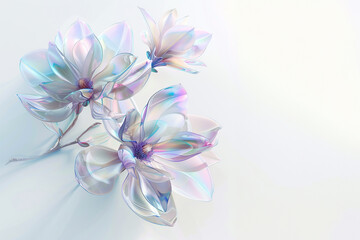 Beautiful translucent glass magnolias on a white background.