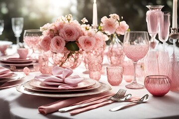 Elegant Table Setting with Pink Glassware