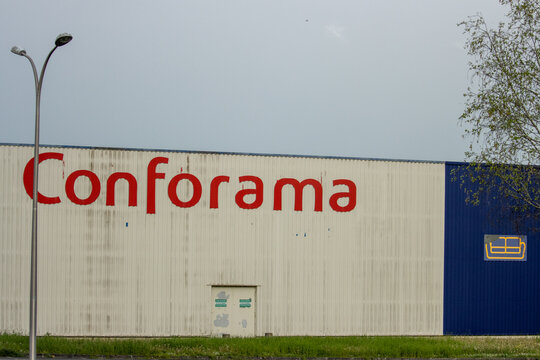 France, 07 April 2024: Conforama Storefront on a Cloudy Day.