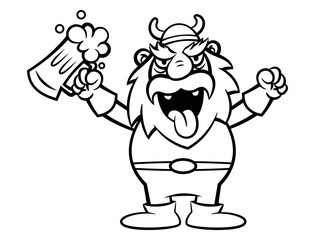 viking man cartoon characters wearing horn helmet and armor. holding a Big glass of beer. Best for sticker, mascot, and logo with nordic themes
