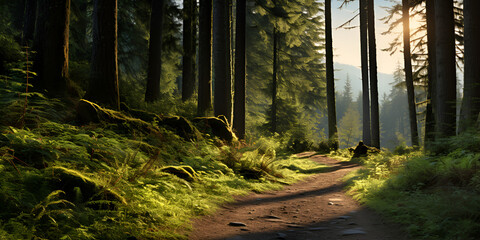 a way in a forest trailblazers nature adventure and exploration on a sunlight background
