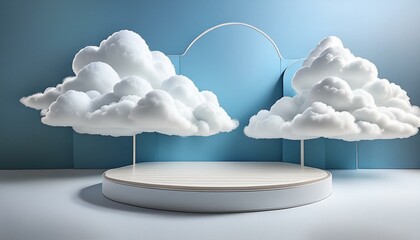 Product Presentation Podium: 3D Rendered Abstract Scene with Clouds