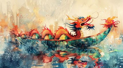Watercolor illustration for chinese dragon boat festival celebration
