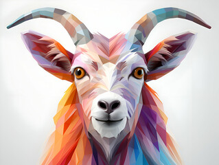 Head of a goat with multicolored geometric shapes.  illustration. - obrazy, fototapety, plakaty