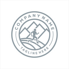 Mountain running logo sport adventure with circular writing, design inspiration, vector