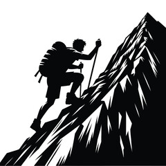 silhouette of a hiker ascending a steep mountain path with determination