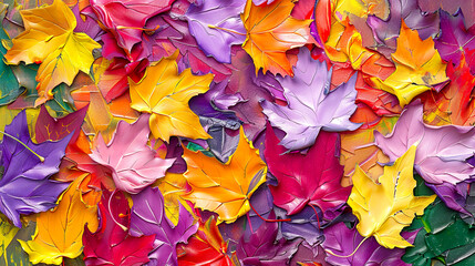 Colorful maple leaves. Oil painting banner. Concept of Autumn.