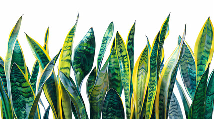Leaves of Sansevieria trifasciata on white background. Snake Plant illustration. Flower concept