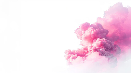 Pink fluffy clouds, sun shining and rainbow illustration. Banner of beautiful sky, copy space