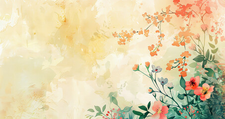 Japanese style watercolor spring floral background. Asian art banner.