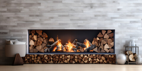 Fireplace with burning wood logs bright flames bright flames on white background
