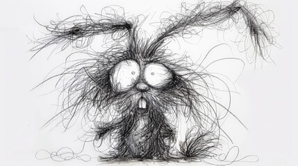 Obraz premium Whimsical Chaos: funny Frazzled Ink Cartoon Rabbit , white background. Generative AI