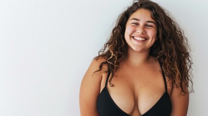 A woman with a large bust is smiling and posing for a picture © liliyabatyrova
