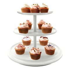 Cupcake stand with different tiers isolated on transparent background