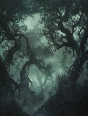 Haunted Forest WallpaperTwisted Trees and Fog - Dark Fantasy Landscape Art