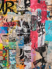 Fototapeta premium Graffiti Collage Art on Urban Street WallLayered Abstract Patterns