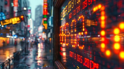 A stock market display with red and green numbers.