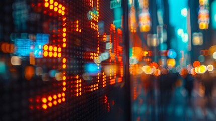 An abstract image of a stock market ticker with blurred bokeh lights in the background.
