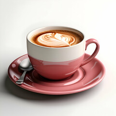 Cup of coffee with latte art on white background. 3d