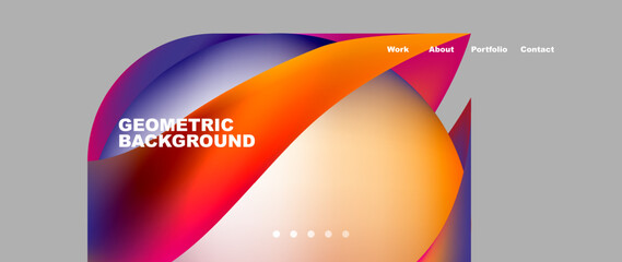 A vibrant geometric background featuring triangles, rectangles, circles, in electric blue, magenta, and orange. In the center, a sphere stands out. Perfect for office supplies, logos, and gadgets