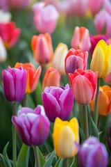 Captivating Colors: A Breathtaking Display of Bright Blooming Tulips - obrazy, fototapety, plakaty