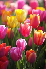 Captivating Colors: A Breathtaking Display of Bright Blooming Tulips - obrazy, fototapety, plakaty