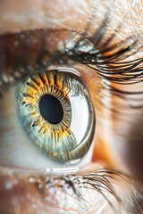 Close-up of a striking human eye with detailed iris