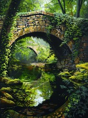 Ancient Stone Bridge Tranquil Creek Moss Scenic Nature Photography