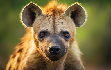 Obraz premium Portrait of hyena in sunset light, selective focus on eyes