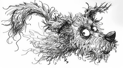 Whimsical Canine Chaos: Frazzled Ink Cartoon Dog. Generative AI - obrazy, fototapety, plakaty