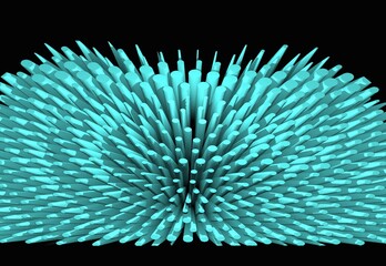 many turquoise blue points arranged in creative design on a black background 3D exploding style