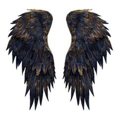 Golden black angel wings isolated on transparent background