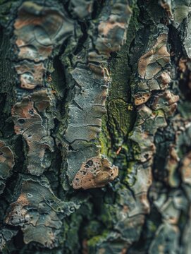 Detailed Macro Shot of Tree Bark, Nature Texture Close-Up Photography.