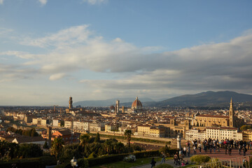 Fototapeta na wymiar Iconic Florence skyline at sunset over Arno River