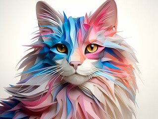 Portrait of a cat with multicolored hair.  illustration.