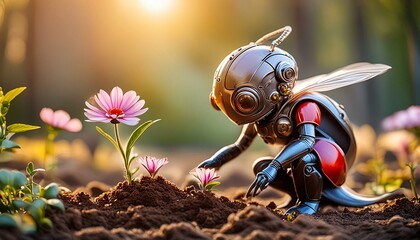 Microscopic Marvel: Detailed Micro World with Friendly Gardener
