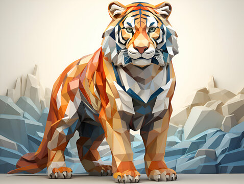 tiger low poly style 3d illustration. low polygon design