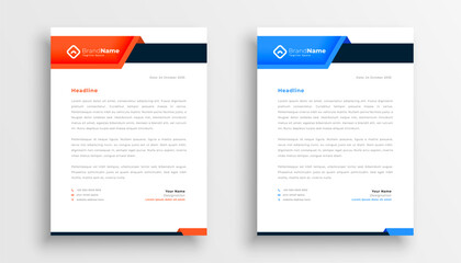 set of blue and red corporate letterhead layout for brand identity