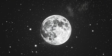 Naklejka premium black and white illustration of a full moon with a black background