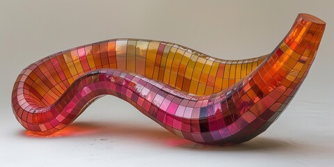 Undulating ribbon sculpture twisting like ocean waves, formed from iridescent soap bubbles 