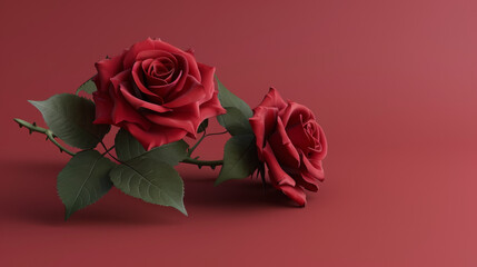 Classic red roses lying on a crimson background, exuding elegance and the timeless beauty of nature's masterpiece.