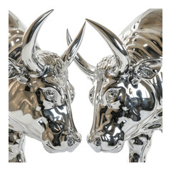 Metallic bulls showcasing upward or bullish trend isolated on transparent background