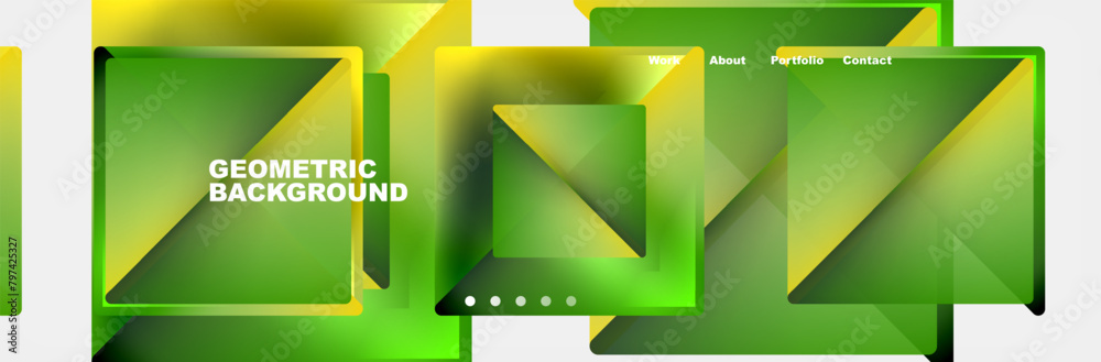 Poster a geometric background featuring green and yellow squares on a white background. ideal for office ap