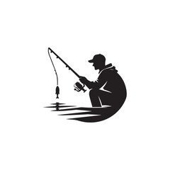 Fisherman Fishing Silhouette vector illustration in white background
