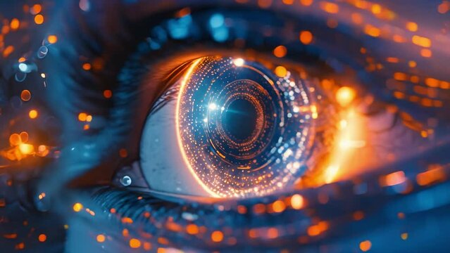 Futuristic digital eye data network cybersecurity tech background with advanced technology. Concept Cybersecurity, Data Network, Futuristic Tech, Eye Recognition, Advanced Technology
